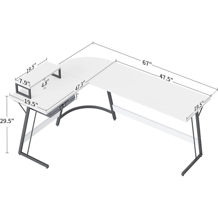 Кутовий письмовий стіл CubiCubi L-подібний, стійкий, з підставкою для монітора та шухлядами, 170x120 см, білий
