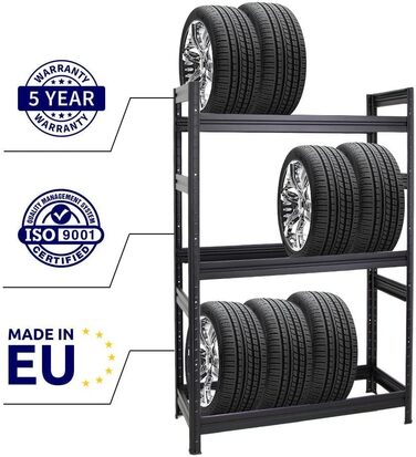 Стойка для шин PROREGAL Mega Deal (2 шт.) 180x120x50 см, чорна. Макс. навантаження 150 кг, до 24 шин