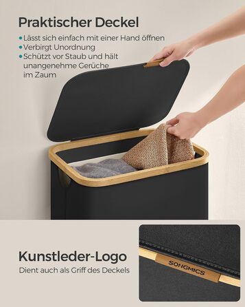 Кошик для білизни з кришкою - чорний / 90 л 42 x 32 x 70.5 cm