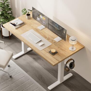 Регульований стіл 120x60 см, електричний з функцією пам'яті, стоячий/сидячий комп'ютерний стіл. Керування кабелями та гачки, регульований підйомний стіл для офісу та дому – Білий. (Світло-русявий, 100 см)