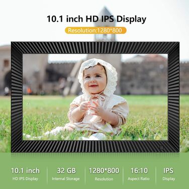 Цифровий фоторамка Frameo 10.1 дюймів з Wi-Fi, датчиком руху, 32GB пам'яті та сенсорним екраном