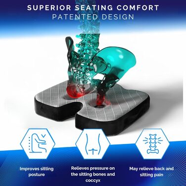 Ортопедична подушка для сидіння: офіс, авто та ін. З Memory Foam, для полегшення навантаження на куприк та сідничні кістки (Soft, 45-70 кг)