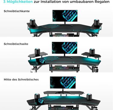 Ігровий стіл EUREKA ERGONOMIC 160x74 см - великий стіл у формі крила з 2 відсіками для iPad. Підходить для дому, офісу, стрімінгу. Чорний колір.