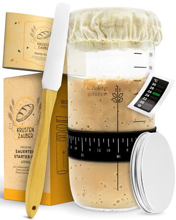 Набір для закваски KrustenZauber: скляний посуд 1000 мл з лопаткою та термометром для випікання хліба