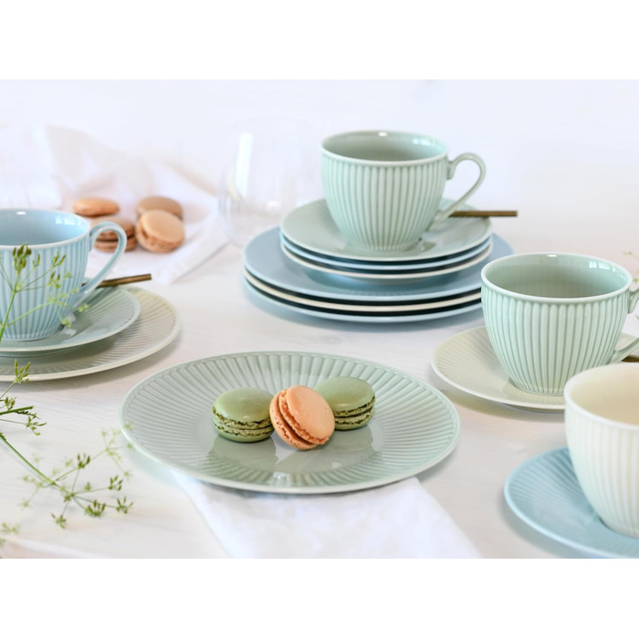 CreaTable Набір кавового сервізу Valencia Pastell, 18 предметів для 6 осіб, порцеляна, Made in Europe (Крем, Блакитний, Зелений)