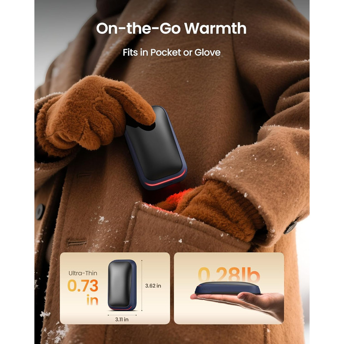 Електричний грілка для рук Gaiatop 2 шт. з магнітом, 4000mAh, USB, багаторазовий, швидкий нагрів 3s, 3 режими, компактний, для рукавичок, подарунок для чоловіків та жінок (блакитний)