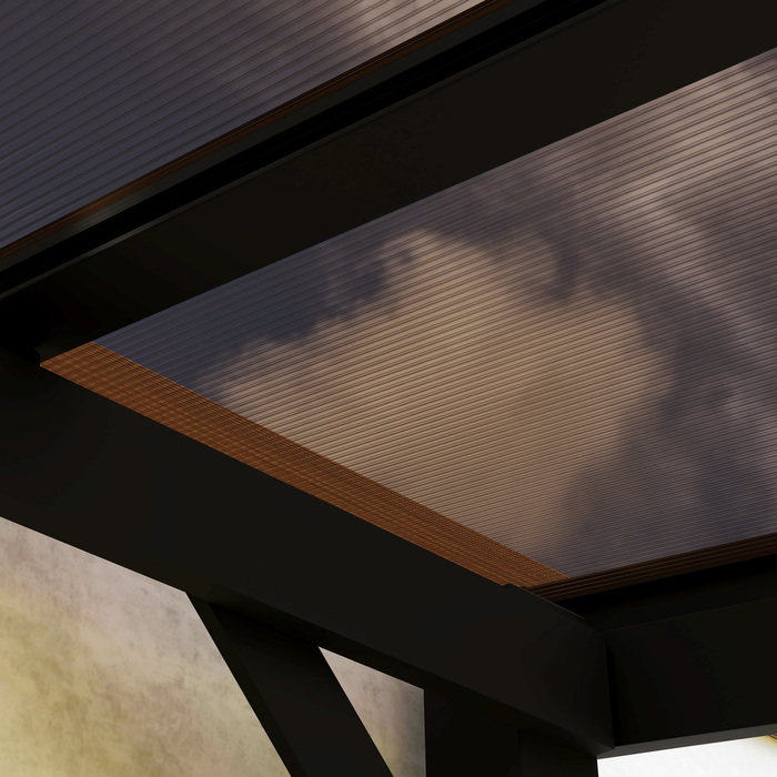 Металева пергола 3x3 м з водонепроникним дахом, вільно стояча, стійка до вітру, захищена від УФ-випромінювання, темно-сірого кольору