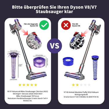 Комплекти фільтрів V8 для Dyson V8 Absolute/Animal, в т.ч. 2 HEPA, 2 фільтри попереднього очищення, 1 щітка для чищення, 2