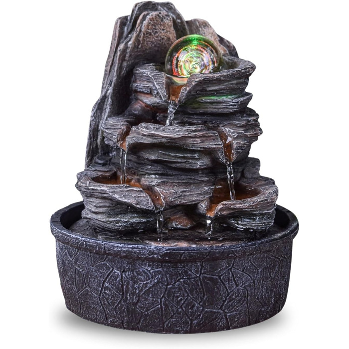 Джерело води Zen'Light Zimmerbrunnen: природний водоспад зі каменями та LED-підсвіткою для медитації та релаксації. Декоративний фонтан для дому, Feng Shui, H 23см (Luberon)