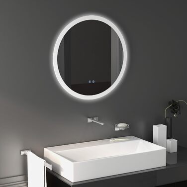 Дзеркало для ванної кімнати Kleankin Ø60 см з підсвічуванням LED, кругле, з сенсорним вимикачем, функцією пам'яті, протизапотівальне, 3 кольори світла (білий+срібний), 60x60 см