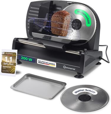 Електрична швейцарська машина для нарізання Allesschneider AS190 DUAL 200W з нержавіючої сталі з хвилястим та гладким лезом, компактна, професійна, для нарізання хліба та інших продуктів, регулювання 0-15 мм