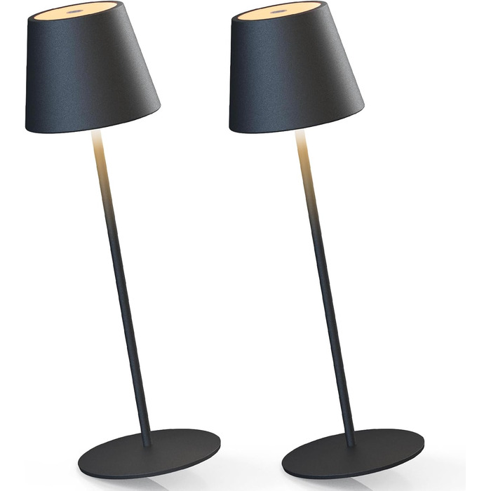 Бездротова настільна лампа MALUX з торканням, регульоване тепле біле світло 2700K-4000K, металева, LED, акумуляторна, водонепроникна IP54, для саду, їдальні, спальні, робочого кабінету, балкону, готелю (темно-сірий) (тепле чорне*2)