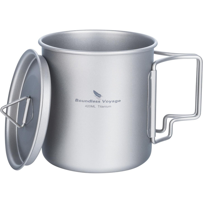 iBasingo Titan Becher: туристичний титановий посуд для кемпінгу, приготування кави/чаю, 200-750 мл (Ti3025d-420ml)
