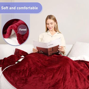 Електрична гріюча ковдра з автовимкненням, 130x180 см, 10 режимів нагріву, таймер 8 годин, захист від перегріву, фланель, машинне прання, для дому та офісу, червона, 130 x 180 см