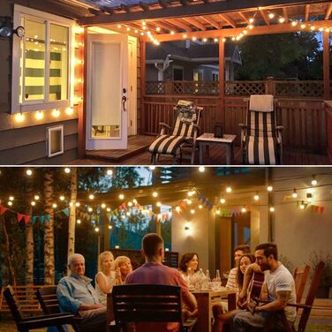 Сонячна гірлянда для вулиці Litogo з 25+2 лампочками G40, 8 режимів, диммування, пульт ДУ, тепле світло, для балкона, саду, тераси (UK Plug)