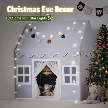 Дитячий намет Wilwolfer з килимком для малюків: Принцесин будиночок з бахромою для дівчаток та хлопчиків - Великий намет для гри в приміщенні та на вулиці (Мишачий сірий)