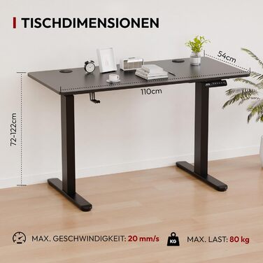 Регульований стіл Sanodesk з бездротовою зарядкою та подвійним мотором, компактний 110x54 см. Стабільний електричний стіл для стояння та сидіння (Чорний)
