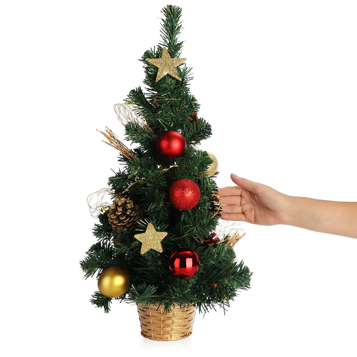 Штучна Різдвяна ялинка COM-FOUR з ялинковими кулями-прикрашена ялинка для різдвяних прикрас-Різдвяна ялинка для різдвяних прикрас (0 - 60 см-червоний / золотий кольори)