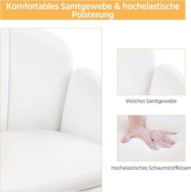 Крісло Yaheetech для дому та офісу: крісло для макіяжу, крісло для робочого столу, регульоване по висоті, поворотне, до 136 кг, з підлокітниками та спинкою, для спальні, офісу, вітальні, біле, велюрове