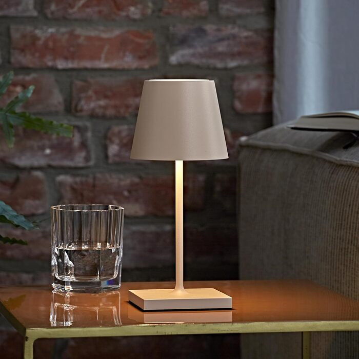 SIGOR Nuindie 2.0 Mini: LED-лампа на акумуляторі, 25 см, IP54, USB-C, 12 годин роботи, пісочний колір