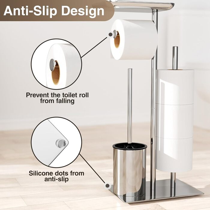 Тримач туалетного паперу настільний срібний з щіткою - набір для ванної кімнати