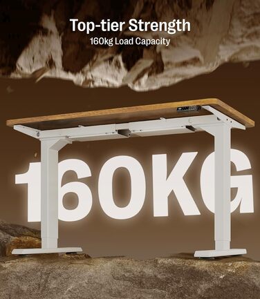 Регульований стіл MAIDeSITe S2 Pro (160x80 см) з електроприводом, 160 кг, захист від зіткнення, білий каркас + вінтажна коричнева стільниця