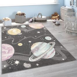 Дитячий килимок Paco Home Space Planet Stars, м'який антрацит різнокольоровий, 160 см круглий