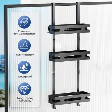 Настінна поличка для душу YEAUPE PRO з 3 ярусами – органайзер для ванної кімнати без свердління, чорний, до 18 кг