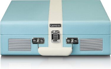 Вініловий програвач Lenco TT-110 Classic Phono, портативний, 33/45/78 об/хв, Bluetooth, ремінний привід, 2 вбудовані динаміки, AUX-IN, RCA-Out, 3,5 мм, синьо-білий