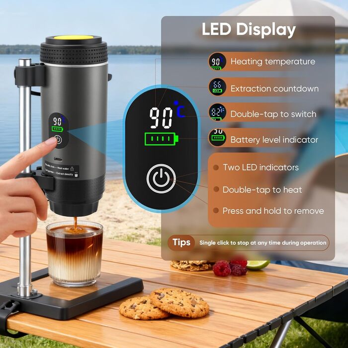 Портативна кавомашина Nastopee 3-в-1 з акумулятором та USB-C, для капсул та меленої кави, міні-еспресо для кемпінгу, авто, подорожей