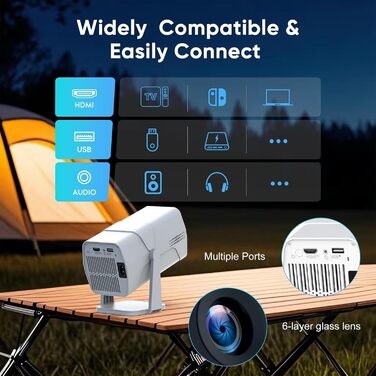 Портативний проєктор Mini Beamer з Android TV, автотрапецеїдна корекція, підтримка 4K 1080P, Bluetooth WiFi6, 160ANSI. Підходить для телефону, TV Stick, ноутбука, кінотеатру вдома та на вулиці.