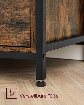 Тумба під телевізор VASAGLE до 80 дюймів, лофт, 3 шухляди, 3 полиці, вітальня, сталевий каркас, коричнево-чорний LTV302B01