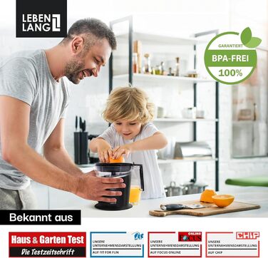 Електрична соковитискачка LEBENLANG 800мл з регульованим ситом: для цитрусових, апельсинів, лимонів та інших фруктів. Чорний колір