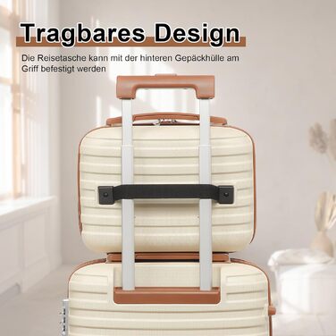 Набір дорожніх валіз Joyway 6 предметів, жорстка оболонка, з косметичкою, 4 колесами та TSA-замком, білий/коричневий