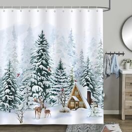 Шторка для душу Bonhause Winter Forest Deer 180x180 см, захист від цвілі, водонепроникна, в т.ч. 12 гачків