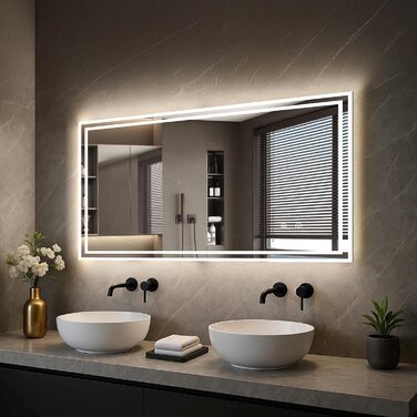 Дзеркало для ванної кімнати Youyijia з підсвічуванням, 70x50 см, з антизапарюючим покриттям, сенсорним вимикачем, 3 кольори світла, регулювання яскравості, 3500K-6500K