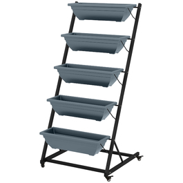 Сходинка для рослин / Квіткова сходинка / Полиця для рослин, стельова, стійка до погодних умов, 65 x 67 x 145 см, сірий + чорний