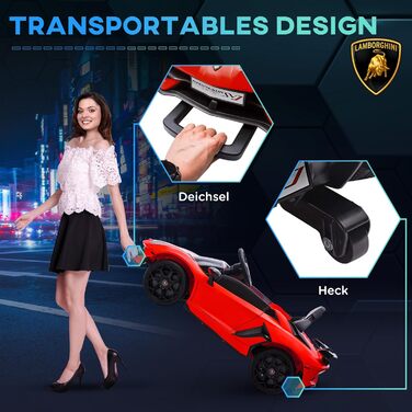 Дитячий електромобіль HOMCOM Lamborghini Aventador SVJ Roadster 12V, червоний, з пультом ДУ, MP3, світлом і звуком, для дітей 3-5 років