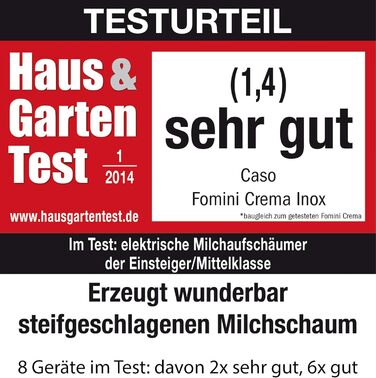 Піноутворювач молока Caso Fomini Crema Design, для кремоподібної молочної піни холодної та гарячої, ідеально підходить для латте мачіато, какао, капучино або фраппе, високоякісний корпус, чорний (корпус з нержавіючої сталі)