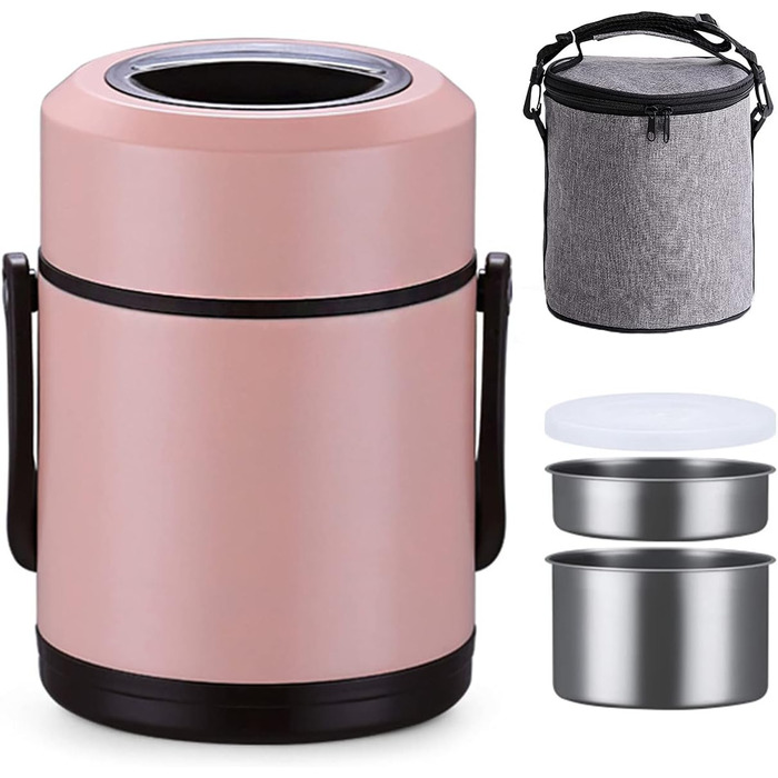 Ізольований контейнер SJASD, термо-ланчбокс, герметичний харчовий контейнер-термос, термоконтейнер для їжі Bento Box, синій, (1,6 л, рожевий рожевий)
