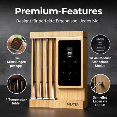 MEATER Pro XL – Розумний термометр для м'яса з Wi-Fi та 4 датчиками | BBQ, духовка, гриль, smoker, фритюрниця