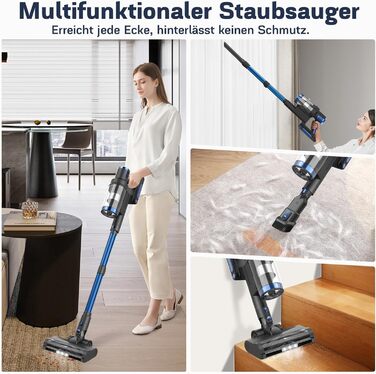 Бездротовий пилосос Nigecue 550W з акумулятором, 45000Pa, 60 хвилин роботи, Smart-дисплеєм, антизаплутувальною щіткою, 1.5L контейнером для сміття, для твердих поверхонь, килимів та шерсті тварин