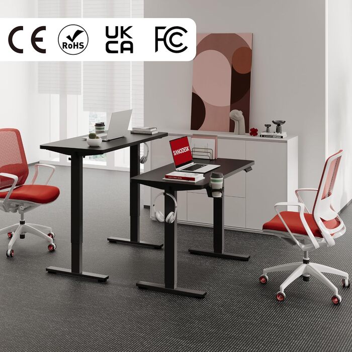 SANODESK Електричний регульований стіл 180x80 см – Ергономічний стіл для дому та офісу з пам'яттю, Комп'ютерний стіл, Standing Desk