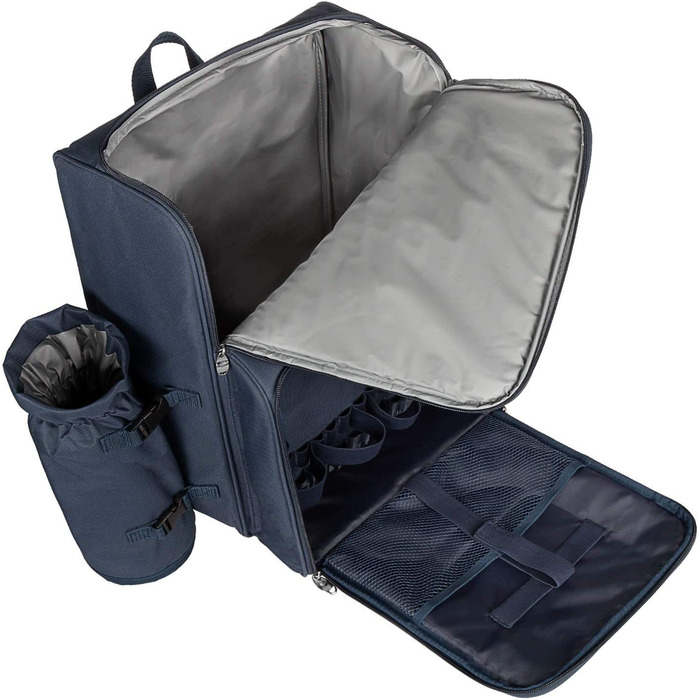 Рюкзак для пікніка Andora на 4 особи з інтегрованою сумкою-холодильником, зелений, з аксесуарами (темно-синій, білий)