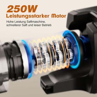 Фреш-прес Fretta Slow Juicer: Швидкий та Зручний Електричний Соковитискач для Овочів та Фруктів (1.8л, 250W, Чорний)