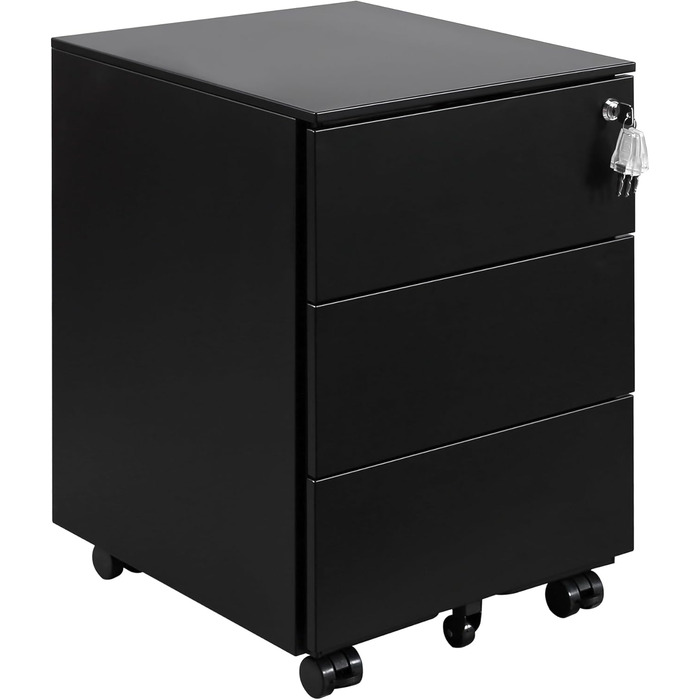 Роликовий контейнер HOMSTEEL з замком, 4 шухляди, металевий шафа, готовий до використання, для офісу та дому, білий (3 шухляди (44T x 37B x 60H cm), чорний)