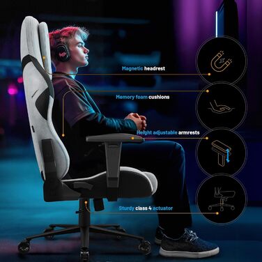 Ігровий крісло Diablo Gaming X.One Prime з підголівником та охолодженням. Міцний металевий каркас, регульовані підлокітники. Макс. вага: 140 кг (Сірий)