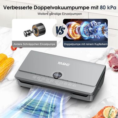 Вакууматор для продуктів 10-в-1 з магнітною кришкою, 80кПа, подвійним швом та подвійним насосом, з відсіком для рулонів та шлангом