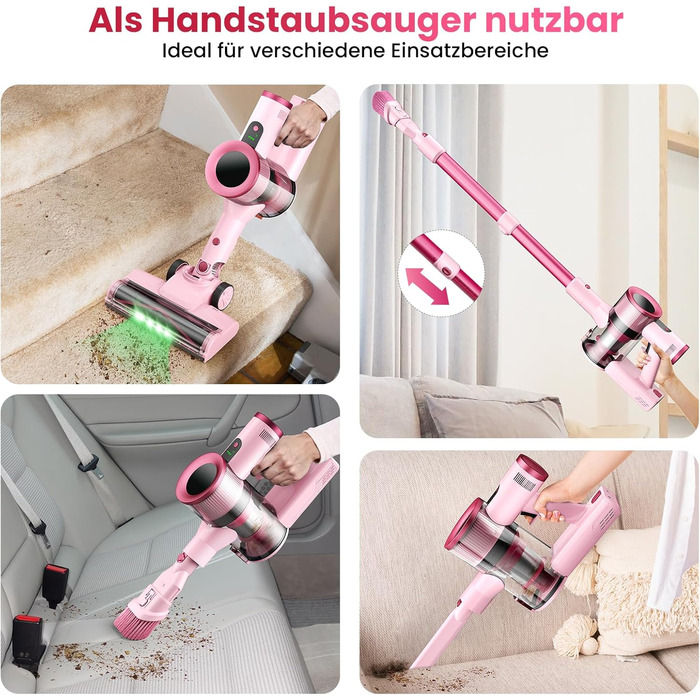 Акумуляторний пилосос Dzaki 50000 Па з дисплеєм, підставкою, довгою роботою та щіткою проти заплутування для килимів, твердих підлог, шерсті тварин, авто - помаранчево-рожевий