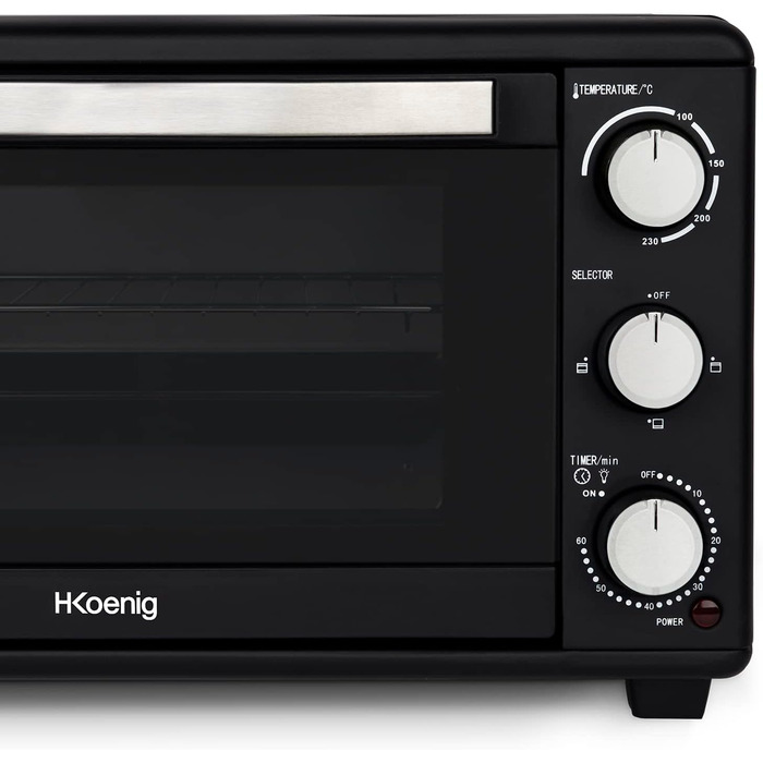 Електрична піч H.Koenig Mini Four 25L: компактна, багатофункціональна, 1500W, 4 режими, таймер, склодвері, решітка-гриль